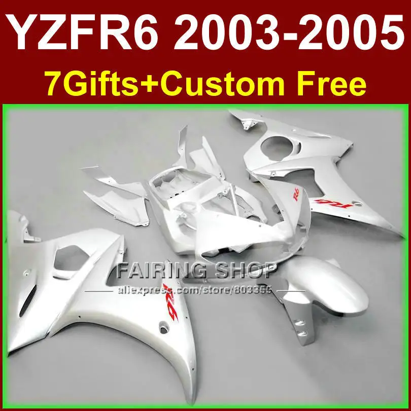 Чист е изцяло бяло обтекател на резервни части за YAMAHA ABS обтекатели YZF R6 2003 2004 2005 комплект обтекателей r6 03 04 05 + 7 подаръци KU6E