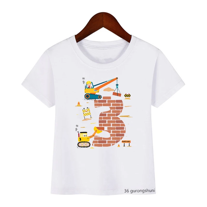 Kawaii Строителна Тениска за момчета, Багер, Кран, 2, 3, 4, 5, Подарък За Рожден Ден, Риза, Дрехи За Момчета и Момичета, Детски Топ С Къс Ръкав