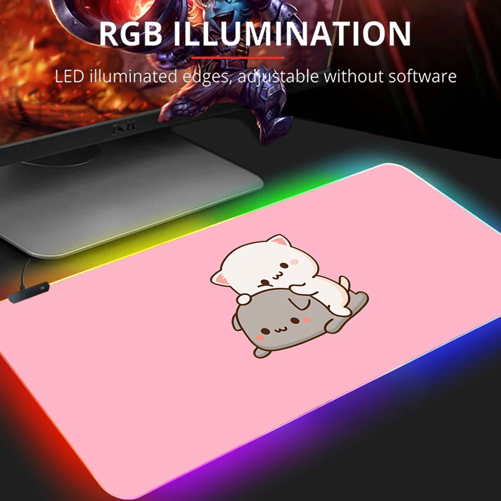 Игри RGB подложка за мишка Peach Mochi Cat Тенис на Подложка За Компютърна Мишка Игри Противоскользящий От Естествен Каучук с Фиксирующим Ръба на Жена Подложка За Мишка